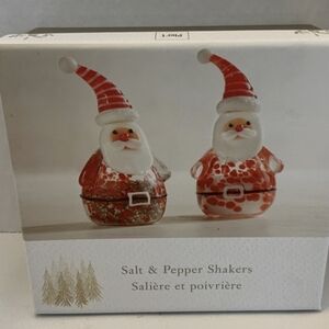 Pier 1 Art Glass Christmas Santa Salt & Pepper Shakers In Box
